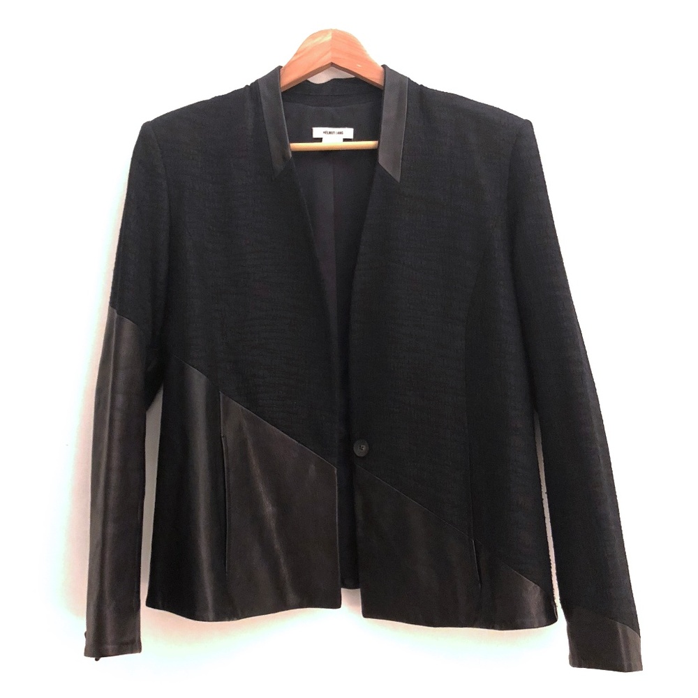 Helmut Lang Black Asymmetrical Leather Blazer